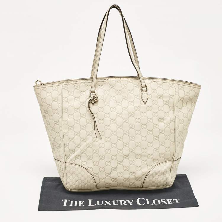 Pre Owned Gucci Off White Microguccissima Leather Bree Tote