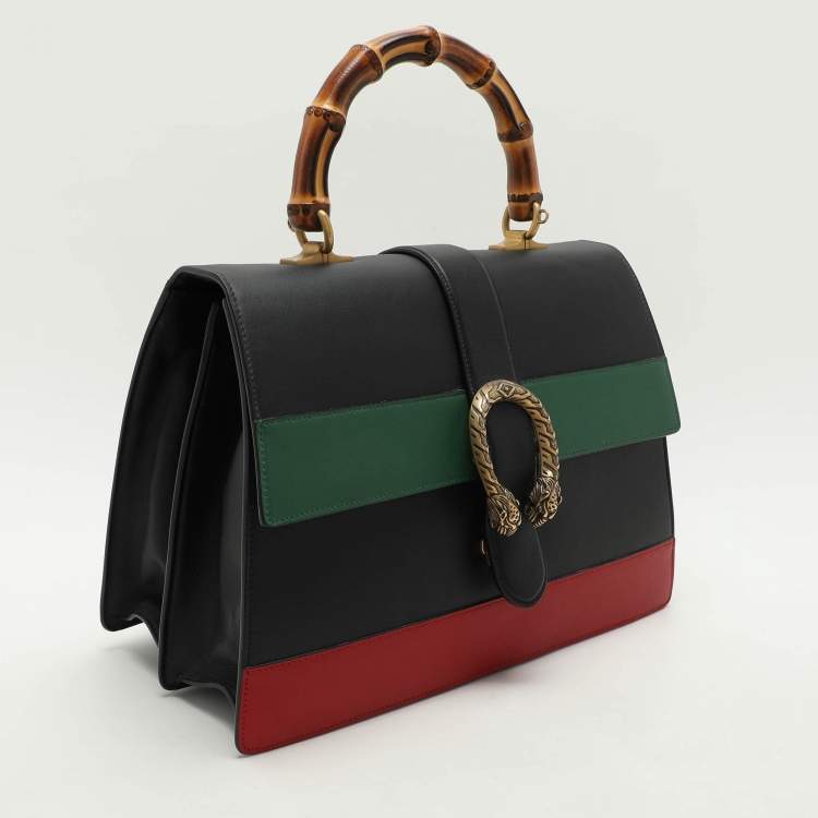 Pre Owned Gucci Tri Color Leather Large Dionysus Bamboo Top Handle Bag