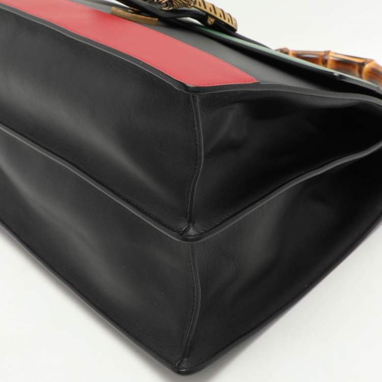 Pre Owned Gucci Tri Color Leather Large Dionysus Bamboo Top Handle Bag