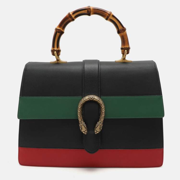 Pre Owned Gucci Tri Color Leather Large Dionysus Bamboo Top Handle Bag