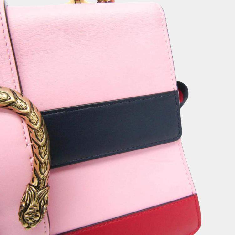 Pre Owned Gucci Navy Pink Red Bamboo Dionysus Leather Handbag