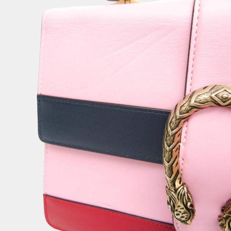 Pre Owned Gucci Navy Pink Red Bamboo Dionysus Leather Handbag