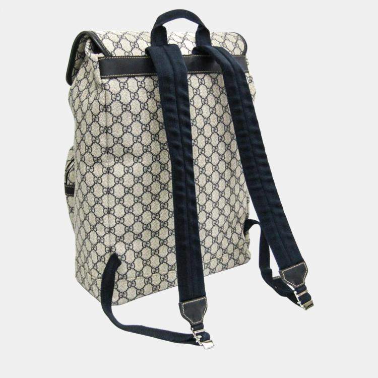 Pre Owned Gucci GG Supreme Beige Navy GG Supreme Backpack