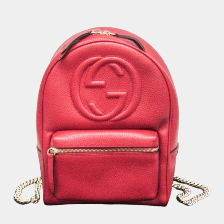 Pre Owned Gucci Red Soho Interlocking G Leather Backpack