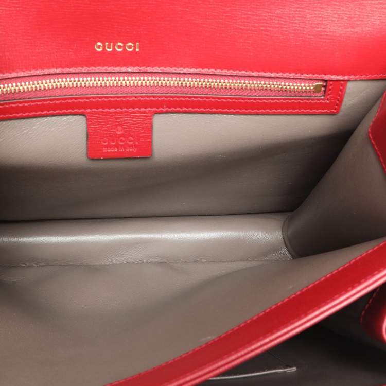 Pre Owned Gucci Red Leather Sylvie 1969 Top Handle Bag