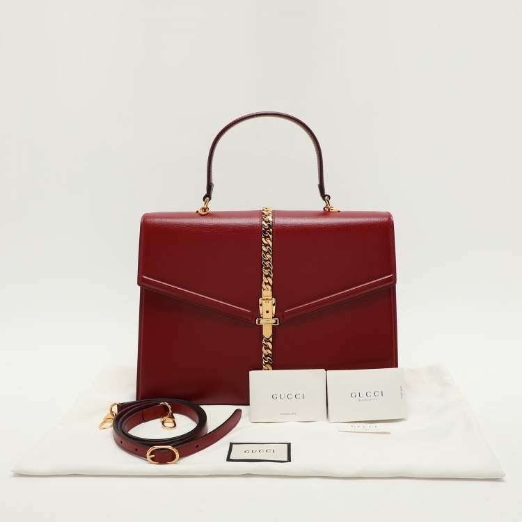 Pre Owned Gucci Red Leather Sylvie 1969 Top Handle Bag