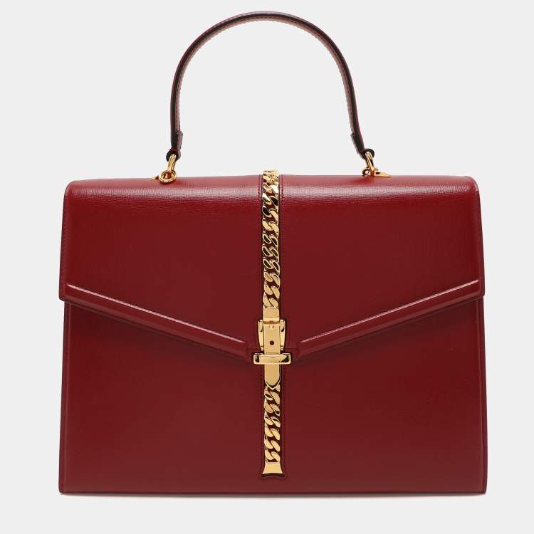 Pre Owned Gucci Red Leather Sylvie 1969 Top Handle Bag