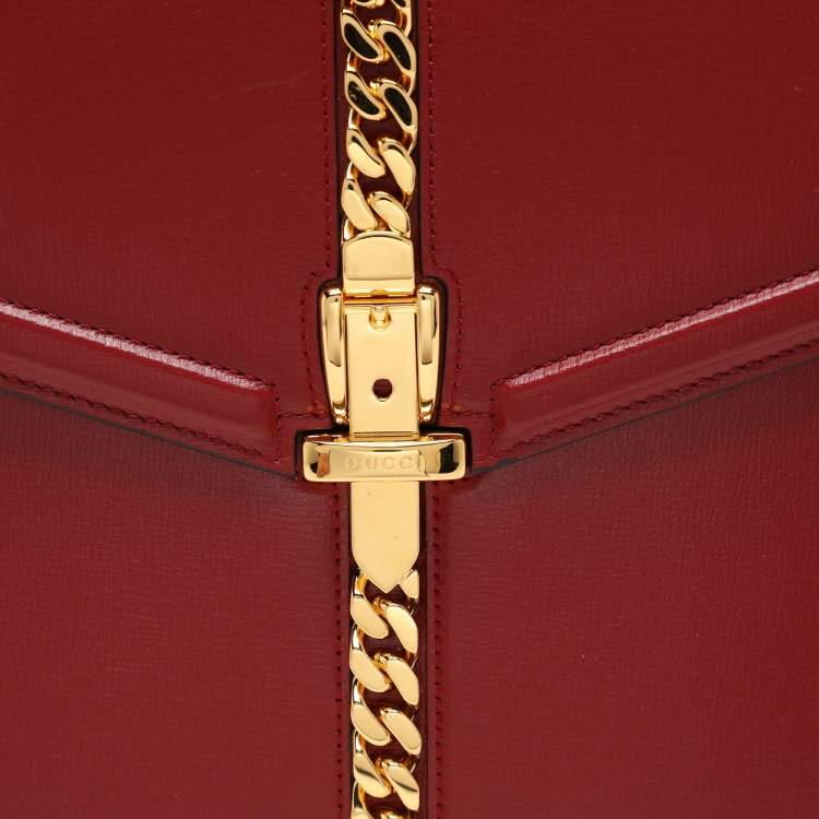 Pre Owned Gucci Red Leather Sylvie 1969 Top Handle Bag