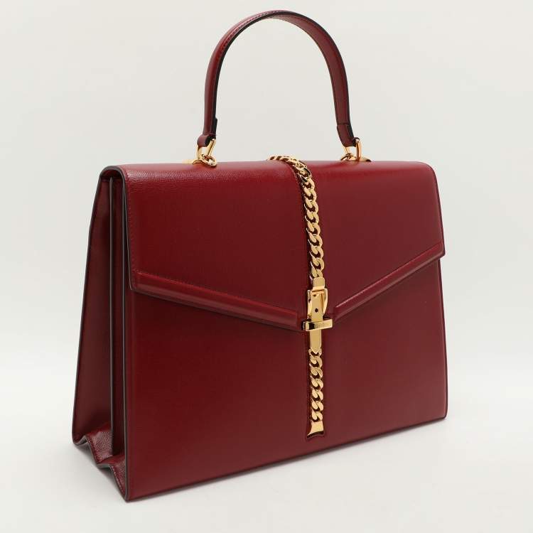 Pre Owned Gucci Red Leather Sylvie 1969 Top Handle Bag
