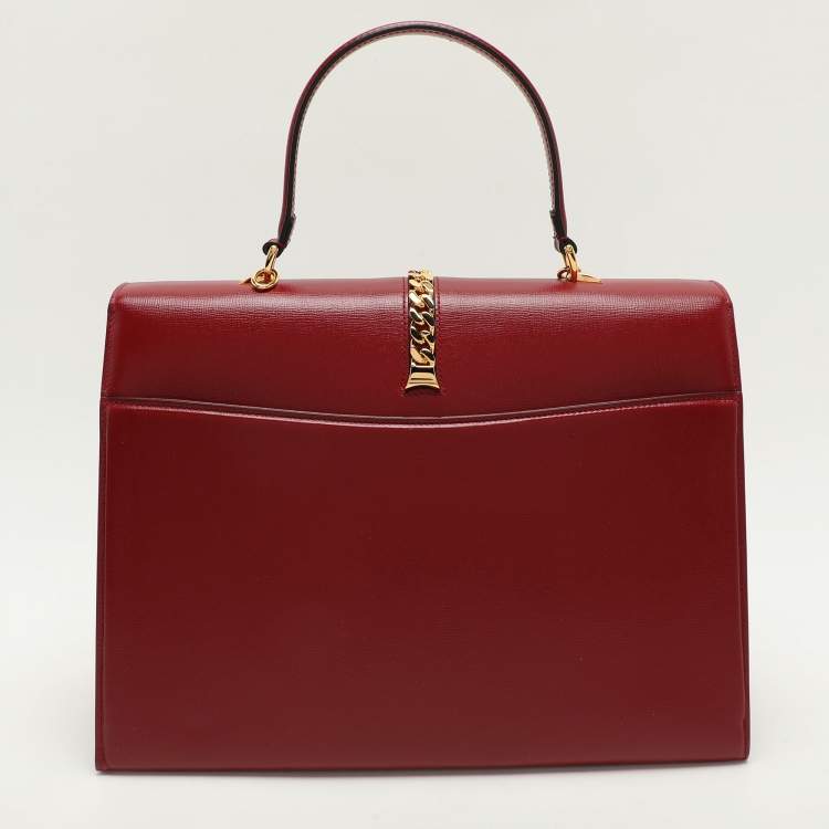 Pre Owned Gucci Red Leather Sylvie 1969 Top Handle Bag