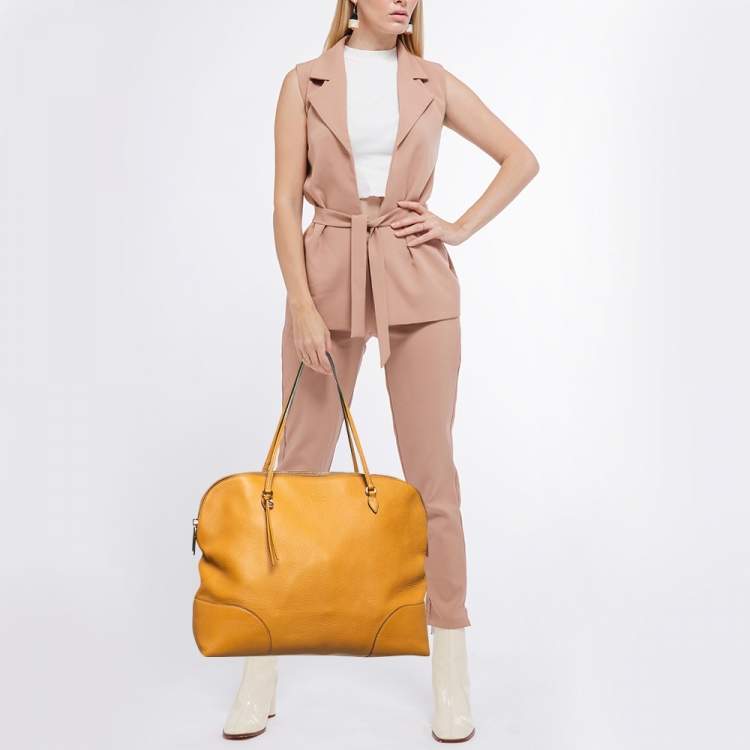 Pre Owned Gucci Mustard Yellow Leather Bree Satchel