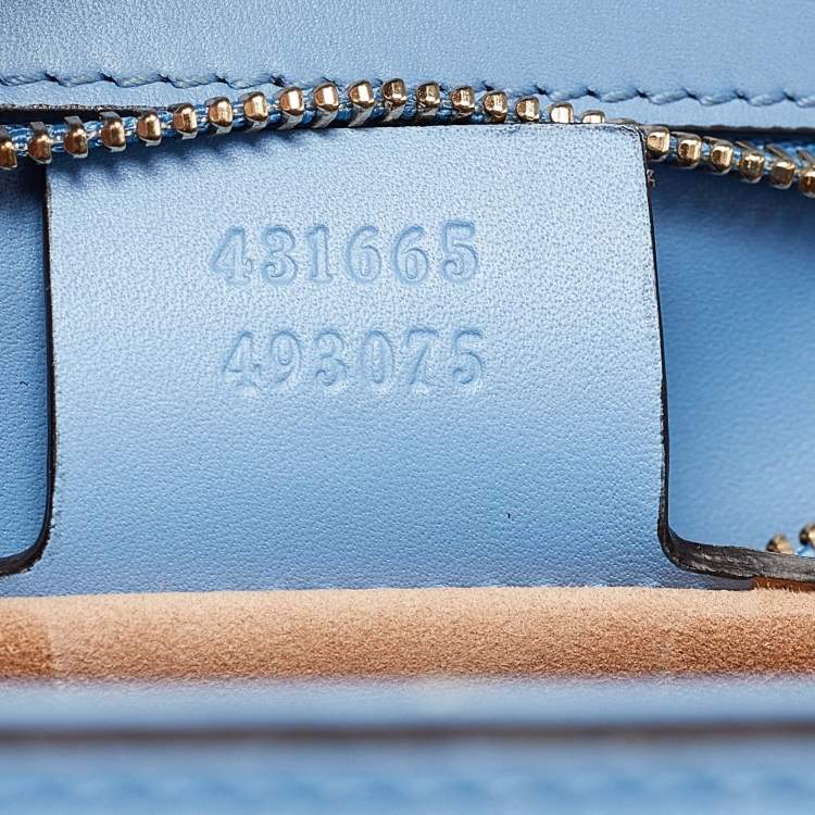 Pre Owned Gucci Blue Leather Medium Floral Embroidered Sylvie Top Handle Bag