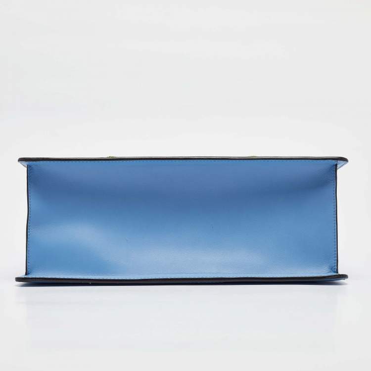 Pre Owned Gucci Blue Leather Medium Floral Embroidered Sylvie Top Handle Bag