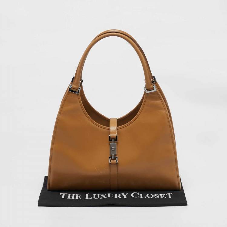 Pre Owned Gucci Tan Leather Large  Jackie Bardot Hobo