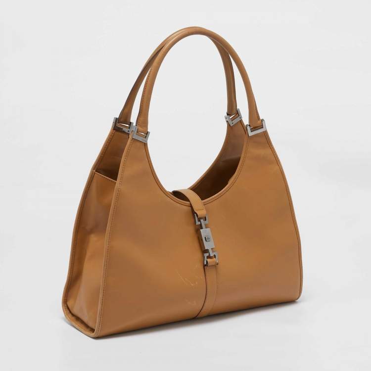 Pre Owned Gucci Tan Leather Large  Jackie Bardot Hobo