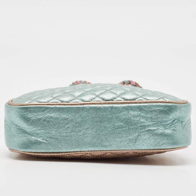 Pre Owned Gucci Metallic Pink/Turquoise Quilted Leather Mini Zumi Crossbody Bag