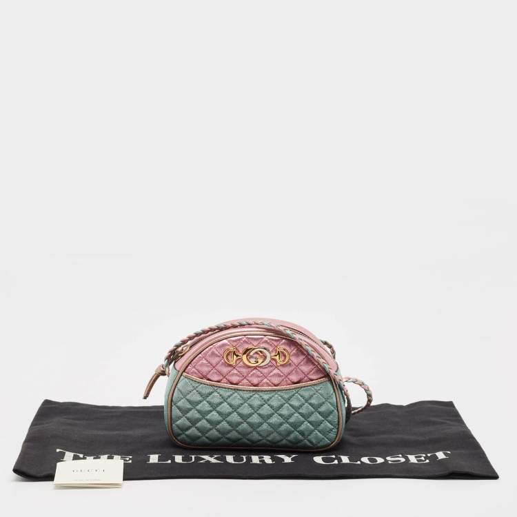 Pre Owned Gucci Metallic Pink/Turquoise Quilted Leather Mini Zumi Crossbody Bag