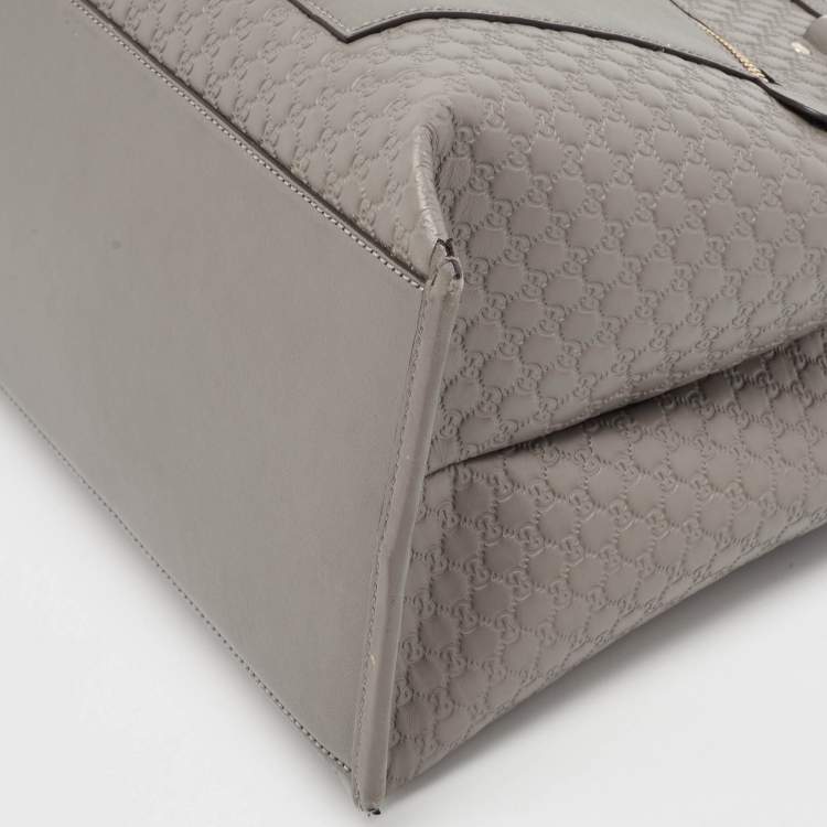 Pre Owned Gucci Grey Microguccissima Leather Front Zip Tote