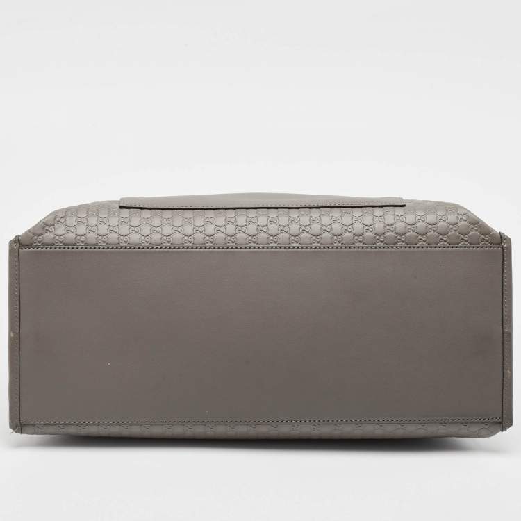 Pre Owned Gucci Grey Microguccissima Leather Front Zip Tote