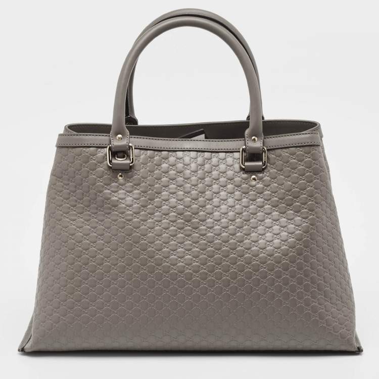 Pre Owned Gucci Grey Microguccissima Leather Front Zip Tote