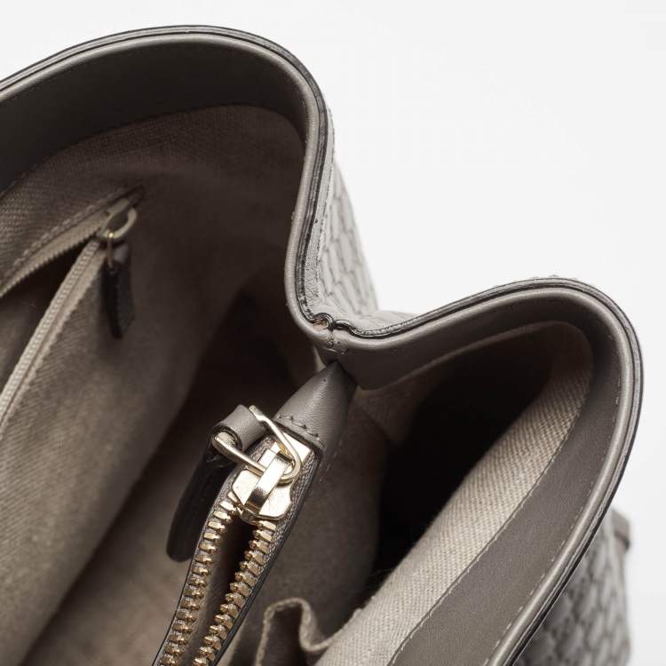 Pre Owned Gucci Grey Microguccissima Leather Front Zip Tote