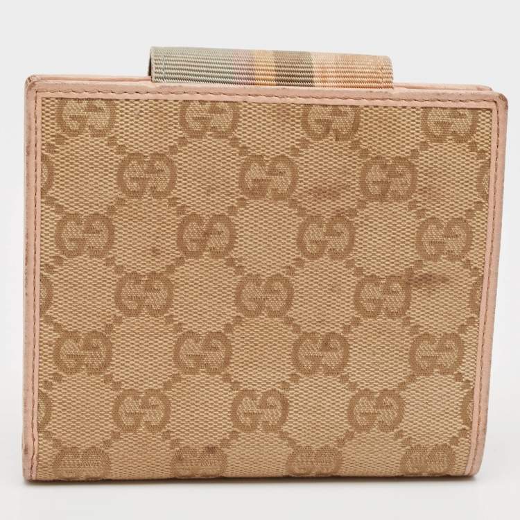 Pre Owned Gucci Beige/Pink GG Canvas and Leather French Flap Wallet