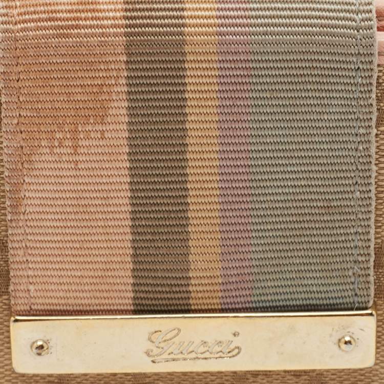 Pre Owned Gucci Beige/Pink GG Canvas and Leather French Flap Wallet