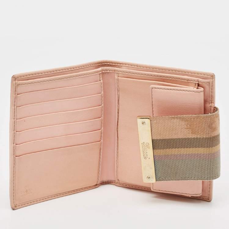 Pre Owned Gucci Beige/Pink GG Canvas and Leather French Flap Wallet