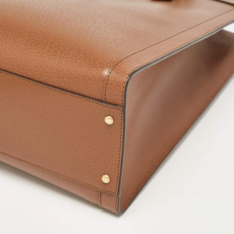 Pre Owned Gucci Brown Leather Large Bamboo Diana Tote