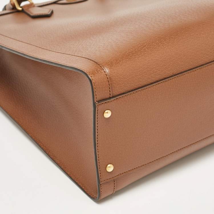 Pre Owned Gucci Brown Leather Large Bamboo Diana Tote