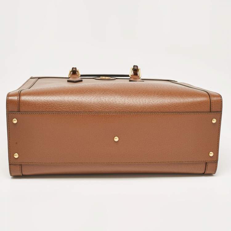 Pre Owned Gucci Brown Leather Large Bamboo Diana Tote