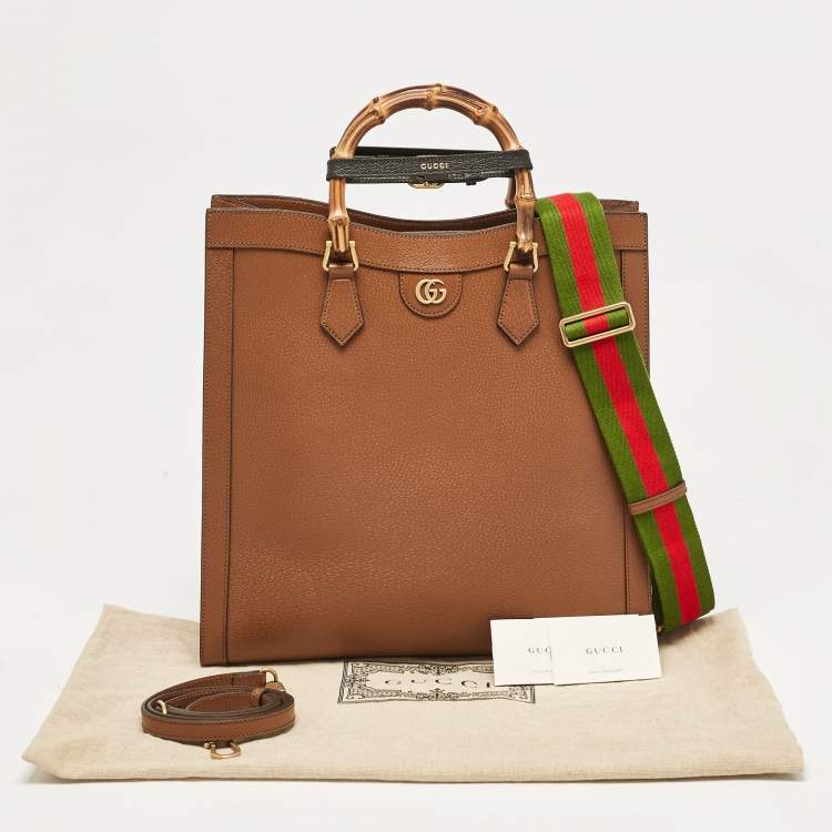 Pre Owned Gucci Brown Leather Large Bamboo Diana Tote