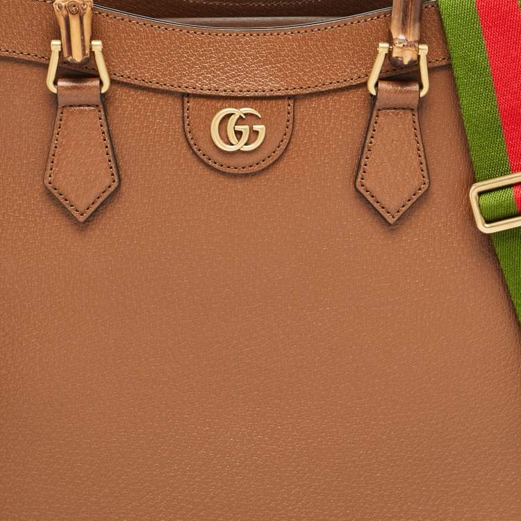 Pre Owned Gucci Brown Leather Large Bamboo Diana Tote