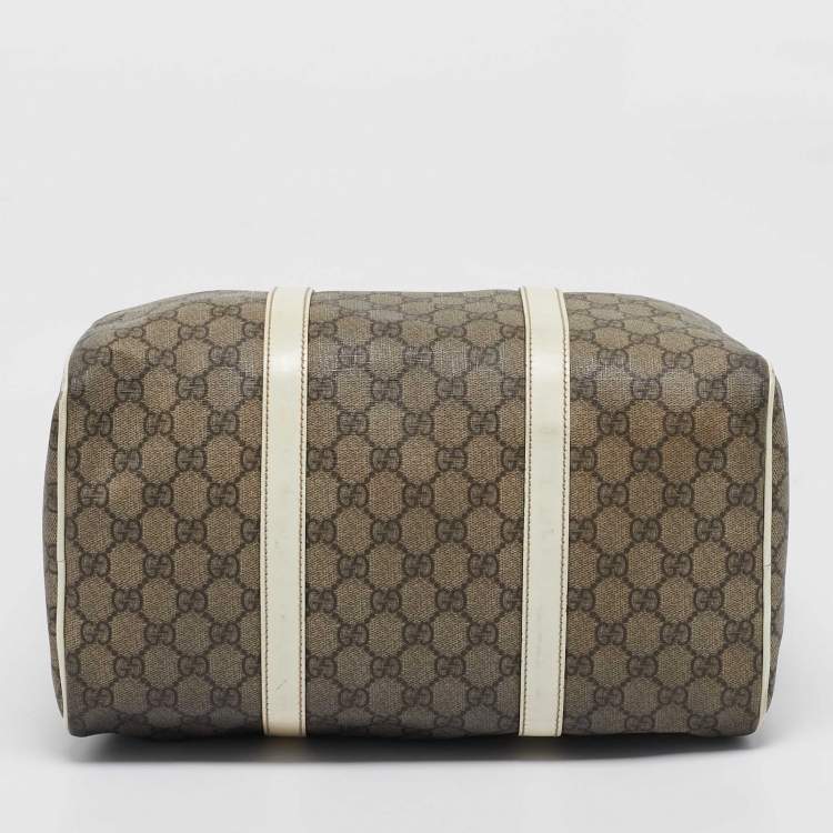 Pre Owned Gucci Beige/White GG Supreme Canvas and Leather Medium Joy Boston Bag