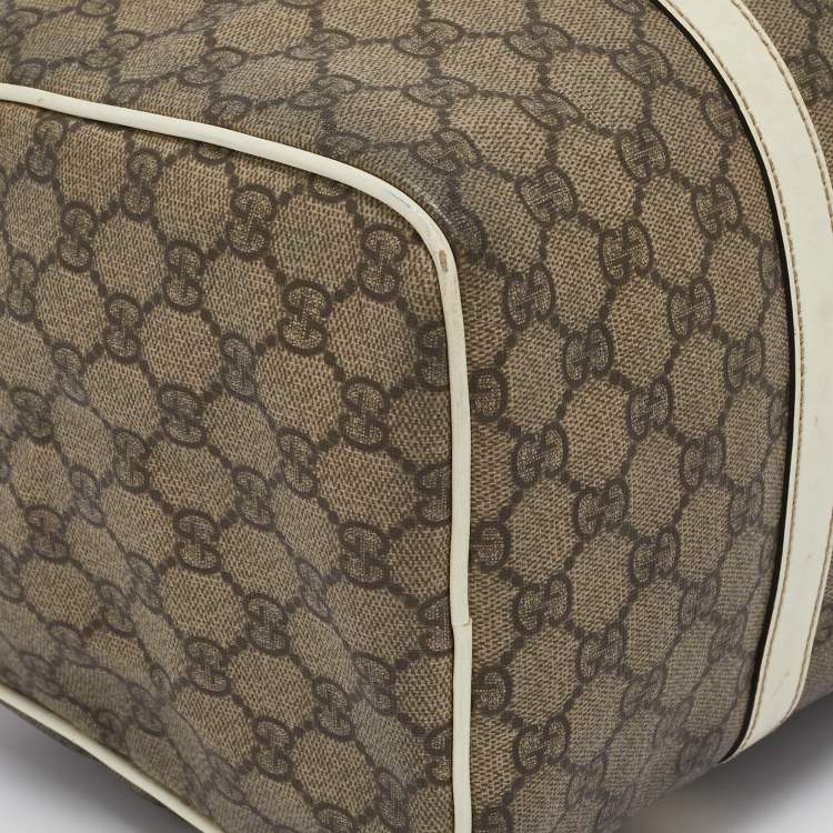 Pre Owned Gucci Beige/White GG Supreme Canvas and Leather Medium Joy Boston Bag