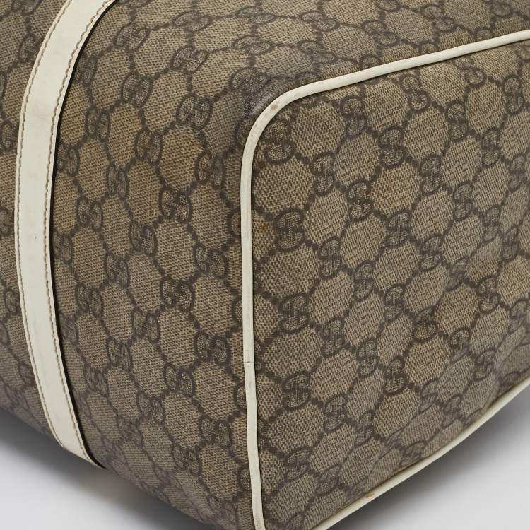 Pre Owned Gucci Beige/White GG Supreme Canvas and Leather Medium Joy Boston Bag