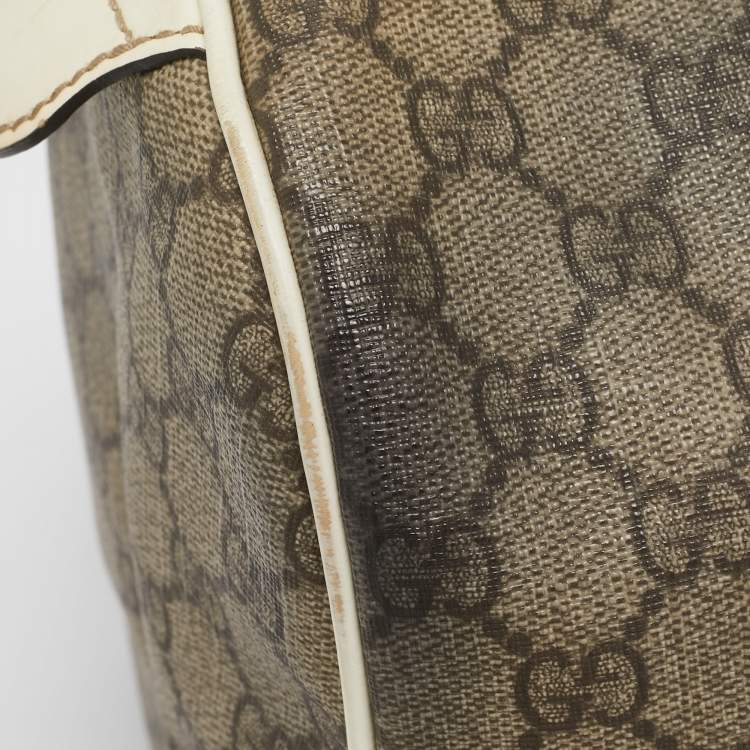 Pre Owned Gucci Beige/White GG Supreme Canvas and Leather Medium Joy Boston Bag