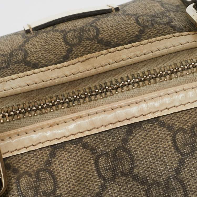 Pre Owned Gucci Beige/White GG Supreme Canvas and Leather Medium Joy Boston Bag