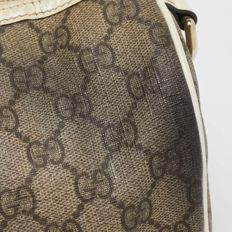 Pre Owned Gucci Beige/White GG Supreme Canvas and Leather Medium Joy Boston Bag