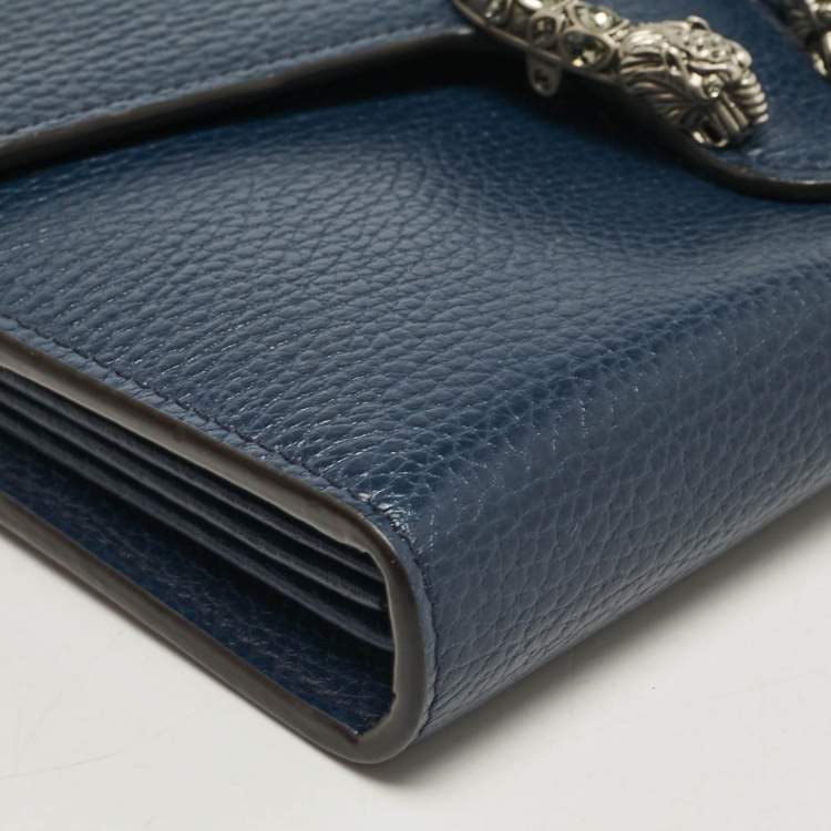 Pre Owned Gucci Dark Blue Leather Mini Dionysus Wallet on Chain 