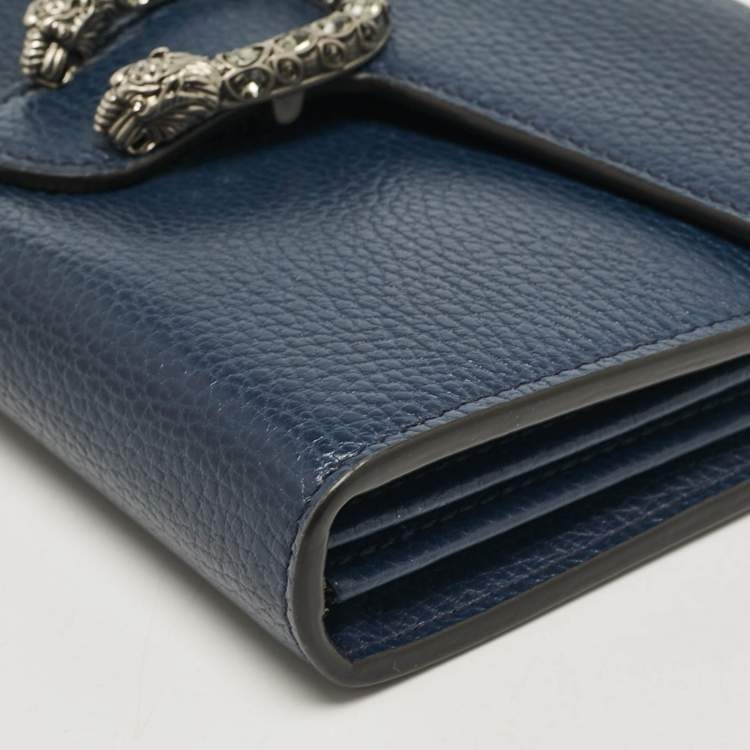 Pre Owned Gucci Dark Blue Leather Mini Dionysus Wallet on Chain 