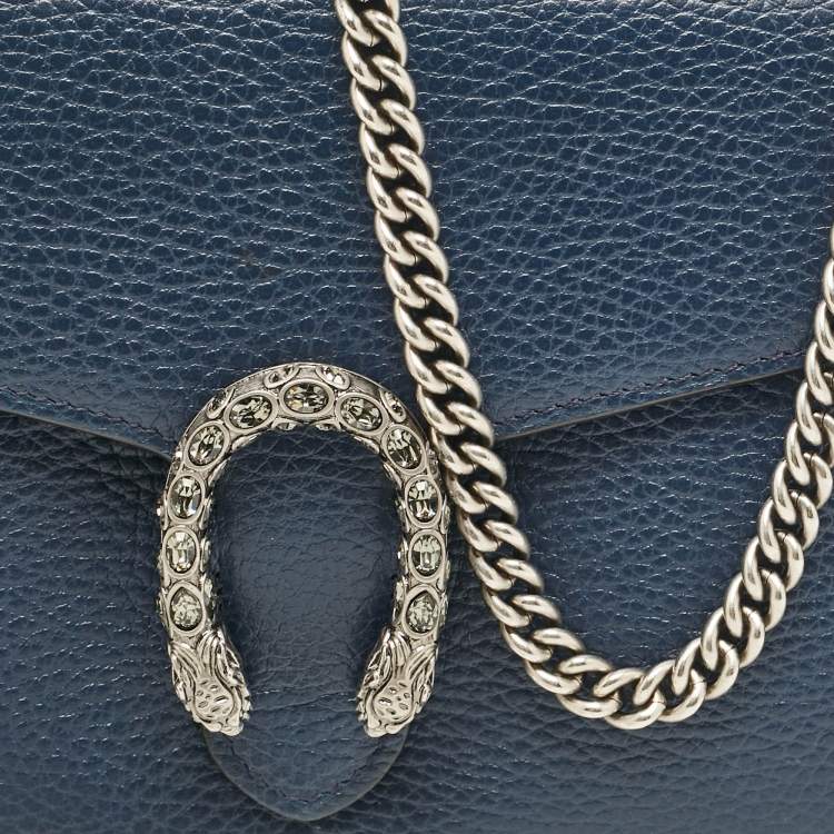 Pre Owned Gucci Dark Blue Leather Mini Dionysus Wallet on Chain 
