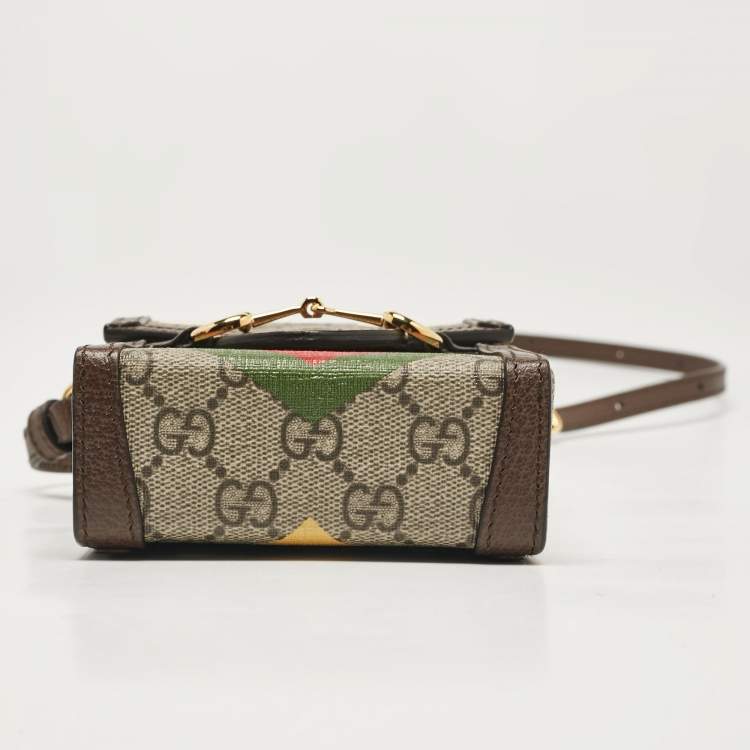 Pre Owned Gucci Beige/Ebony GG Supreme Geometric Print Canvas Mini Horsebit 1955 Crossbody Bag