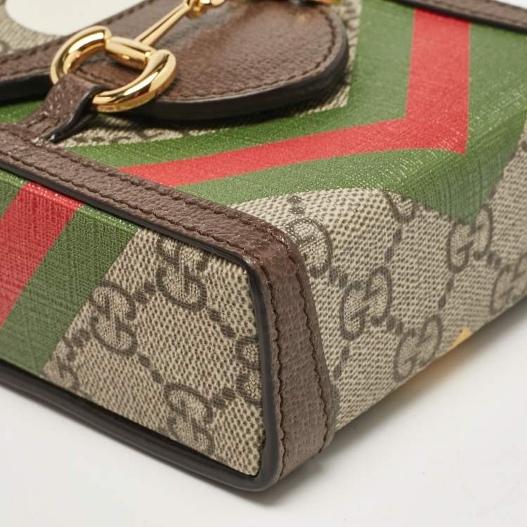 Pre Owned Gucci Beige/Ebony GG Supreme Geometric Print Canvas Mini Horsebit 1955 Crossbody Bag