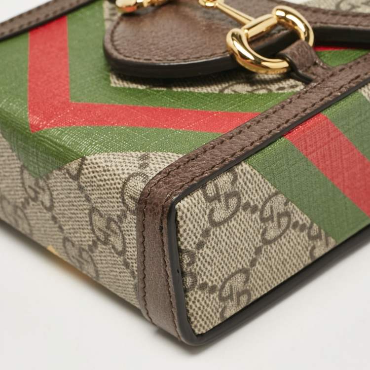Pre Owned Gucci Beige/Ebony GG Supreme Geometric Print Canvas Mini Horsebit 1955 Crossbody Bag