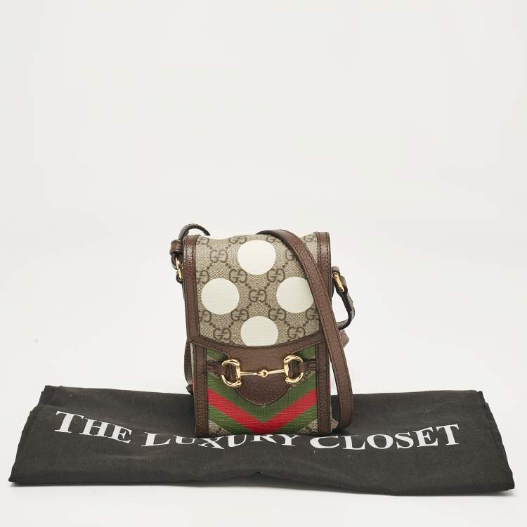 Pre Owned Gucci Beige/Ebony GG Supreme Geometric Print Canvas Mini Horsebit 1955 Crossbody Bag