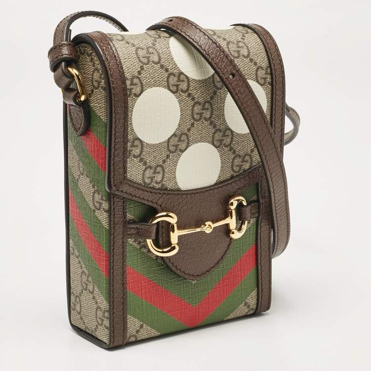 Pre Owned Gucci Beige/Ebony GG Supreme Geometric Print Canvas Mini Horsebit 1955 Crossbody Bag