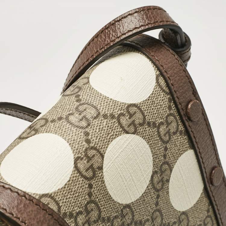 Pre Owned Gucci Beige/Ebony GG Supreme Geometric Print Canvas Mini Horsebit 1955 Crossbody Bag