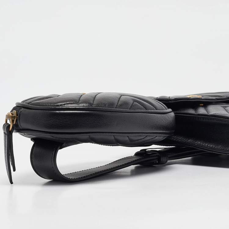 Pre Owned Gucci Black Matelassé Leather GG Marmont 2.0 Multi Belt Bag