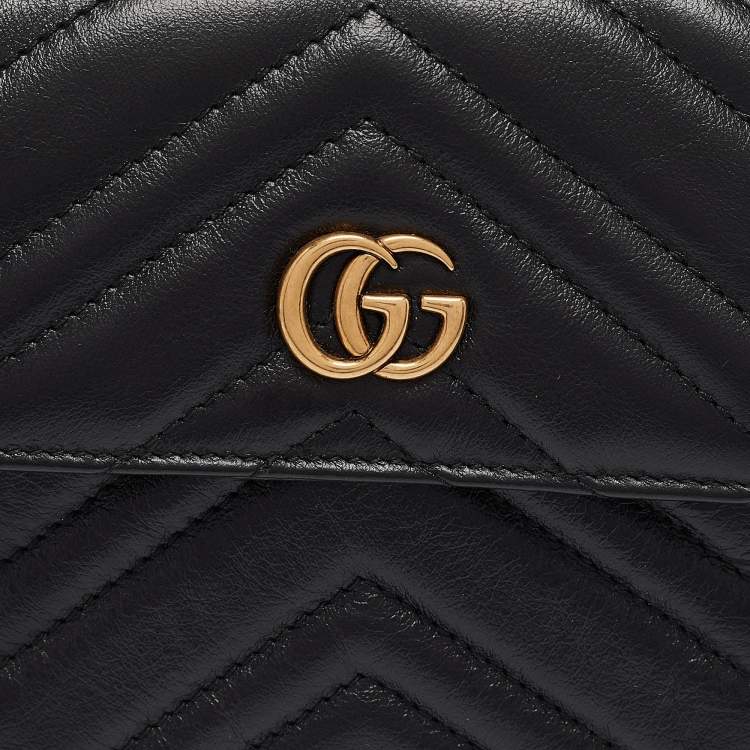Pre Owned Gucci Black Matelassé Leather GG Marmont 2.0 Multi Belt Bag